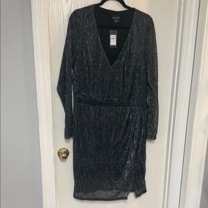 City Chic Shimmering Black Long Sleeve Dress